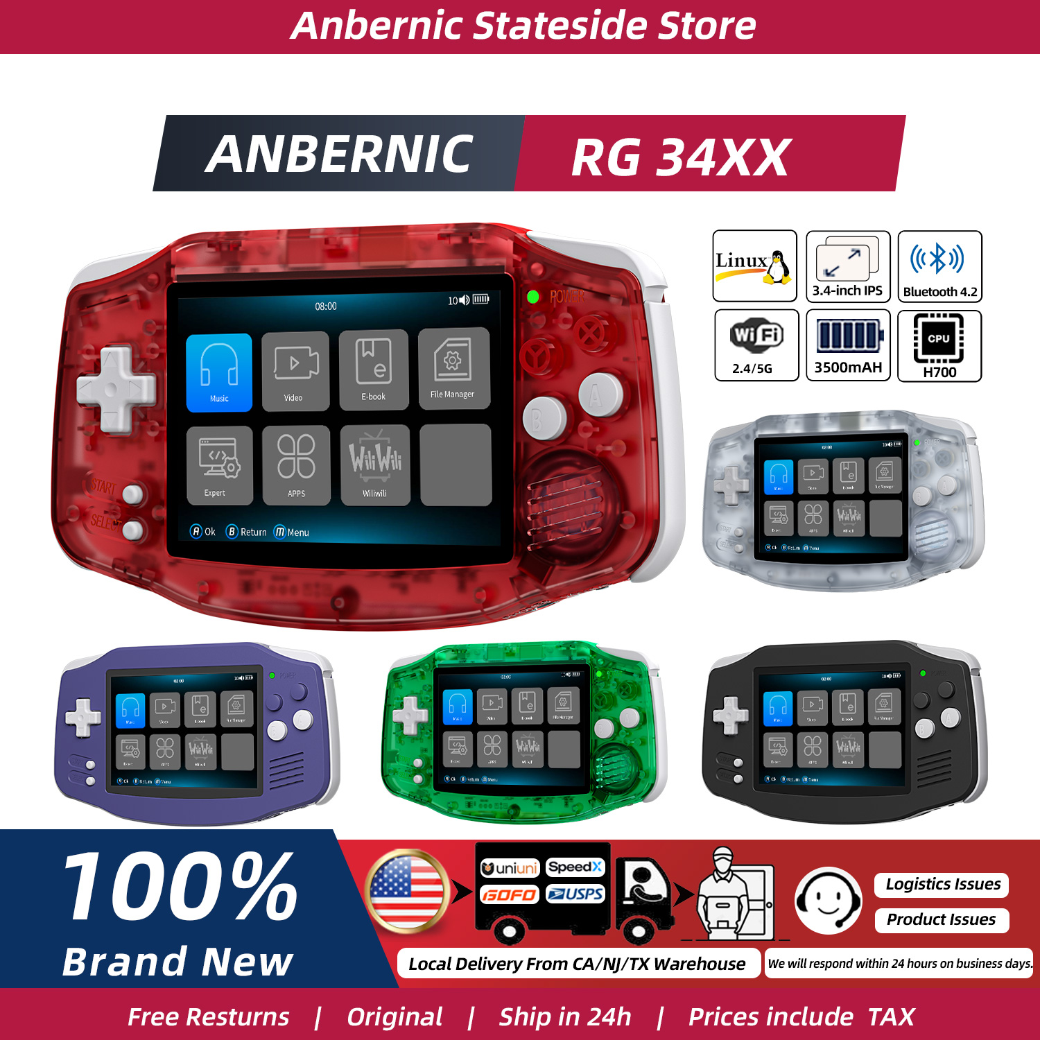 Retro X8 Gaming Console - ANBERNIC RG34XX Retro Handheld Game Console